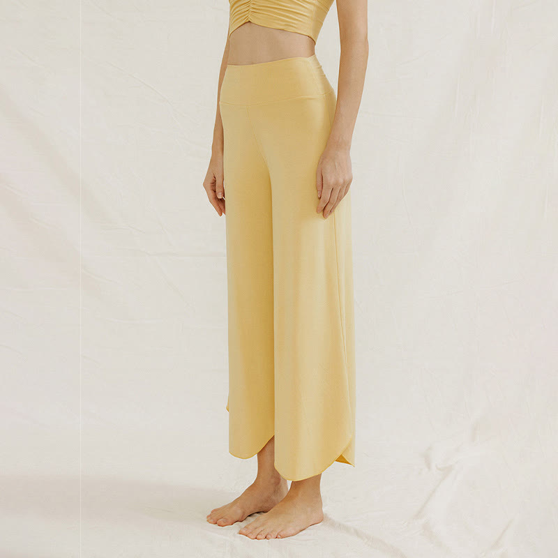 Buddha Stones Lässige, einfarbige, lockere, unregelmäßige, geometrische Saumhose für Damen Leica mit weitem Bein - image 7