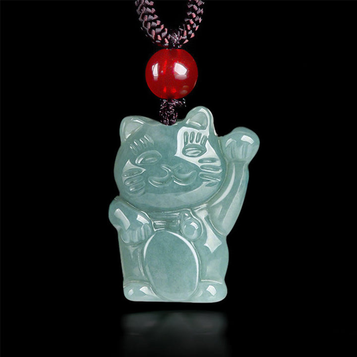 Buddha Stones Glückskatze Jade Fülle Halskette Anhänger - Aqua Jade - image 9