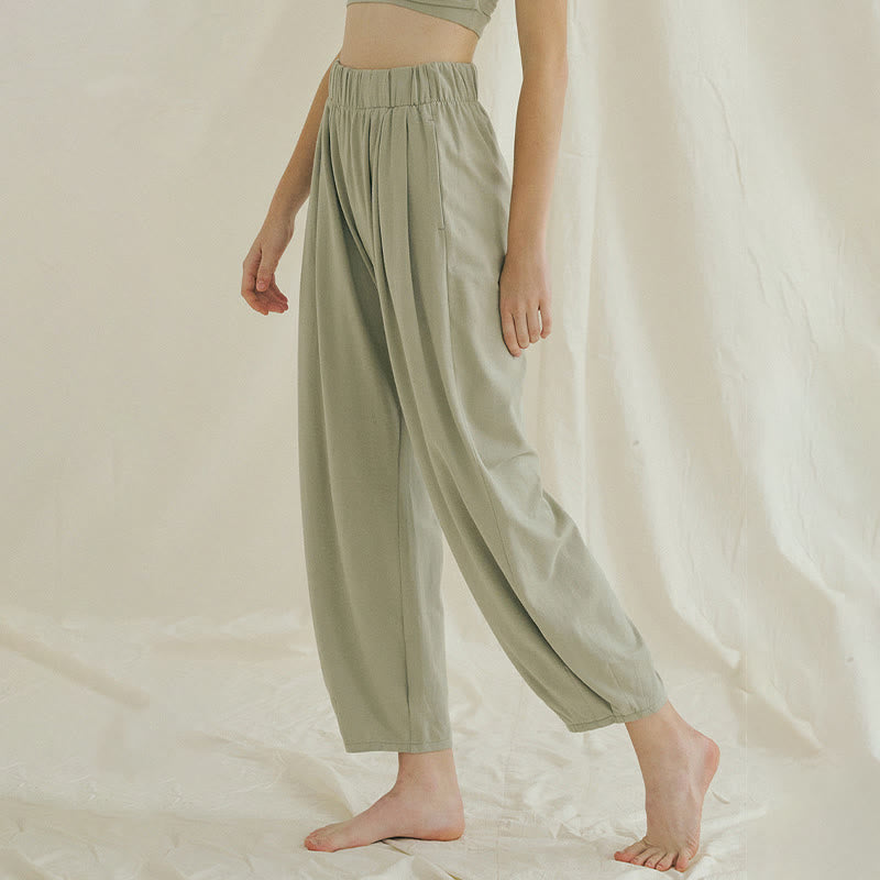 Buddha Stones Lässige, schlichte, atmungsaktive, lockere Leica-Haremshose für Damen mit Taschen - image 14