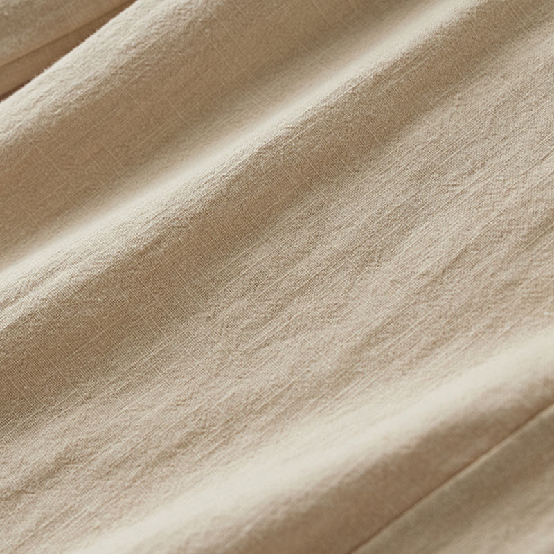 Buddha Stones Lässige, schlichte, lockere, gerade geschnittene Hose aus Ramie-Baumwolle für Damen mit weitem Bein und Taschen