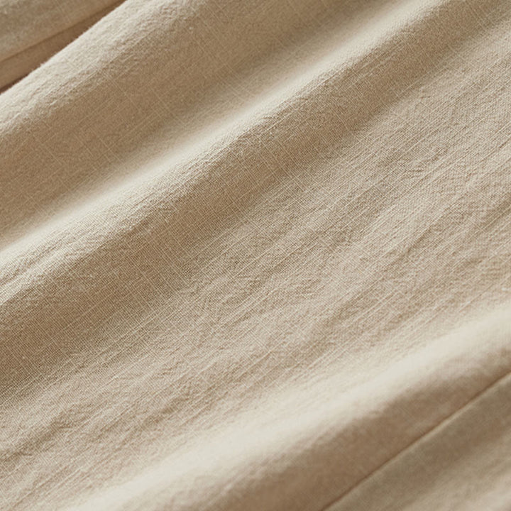 Buddha Stones Lässige, schlichte, lockere, gerade geschnittene Hose aus Ramie-Baumwolle für Damen mit weitem Bein und Taschen