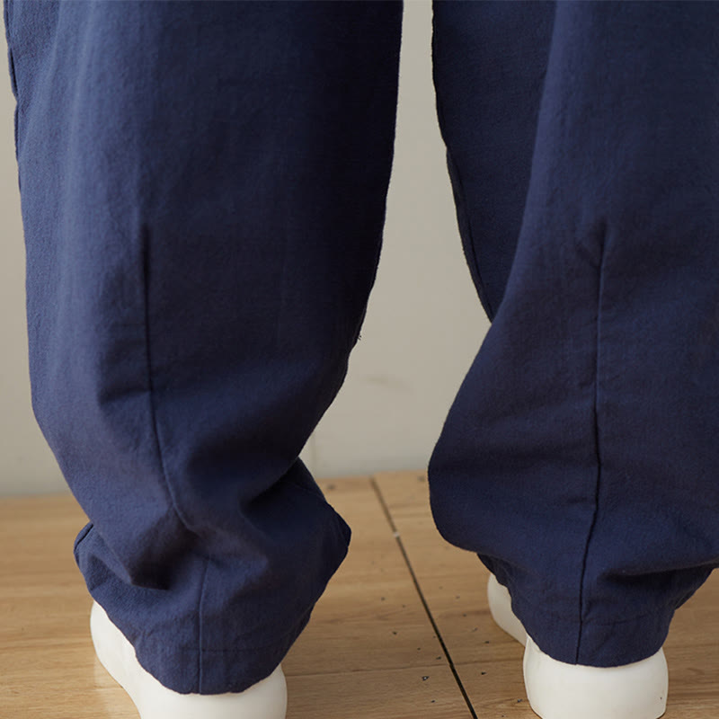 Buddha Stones Lässige, schlichte, lockere Baumwollhose für Damen mit Taschen