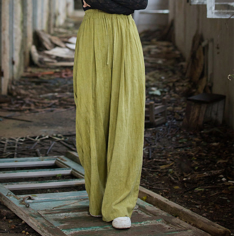 Buddha Stones Lässige, schlichte, lockere, handgemachte Batikhose aus Ramie-Baumwolle für Damen mit weitem Bein und Taschen