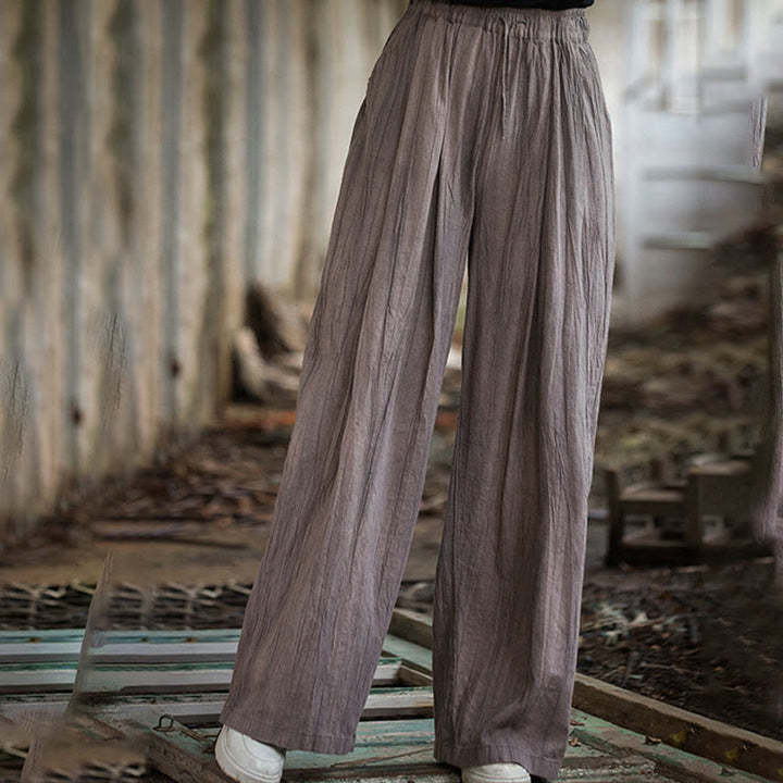 Buddha Stones Lässige, schlichte, lockere, handgemachte Batikhose aus Ramie-Baumwolle für Damen mit weitem Bein und Taschen