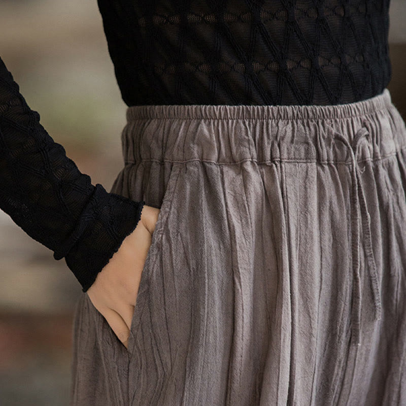 Buddha Stones Lässige, schlichte, lockere, handgemachte Batikhose aus Ramie-Baumwolle für Damen mit weitem Bein und Taschen