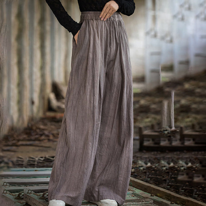 Buddha Stones Lässige, schlichte, lockere, handgemachte Batikhose aus Ramie-Baumwolle für Damen mit weitem Bein und Taschen