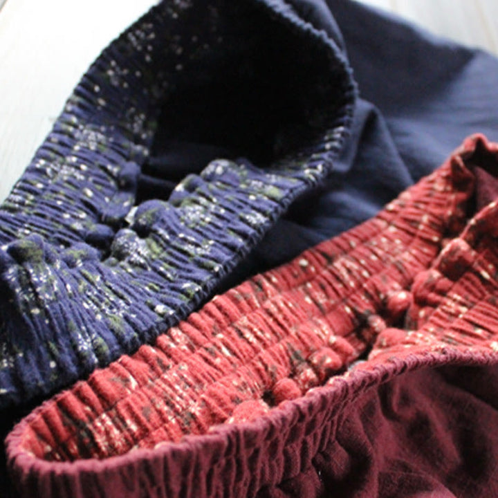 Buddha Stones Lässige, schlichte, lockere Ramie-Hose für Damen mit weitem Bein und Taschen