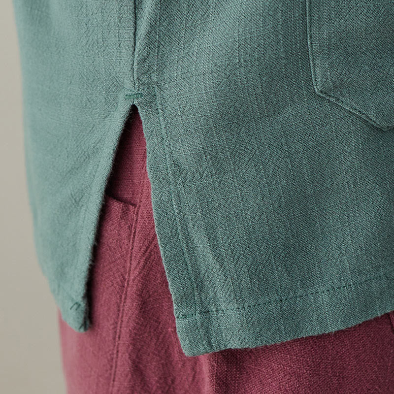 Buddha Stones Einfarbige Froschknopf Langarm Baumwollleinen Damenhemden mit Taschen - image 14