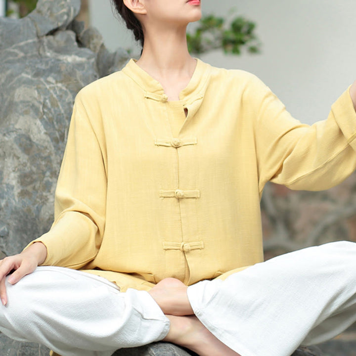 Buddha Stones Einfarbige Froschknopf Langarm Baumwollleinen Damenhemden mit Taschen - Khaki - US6, UK/AU10,EU38 (XL) - image 15