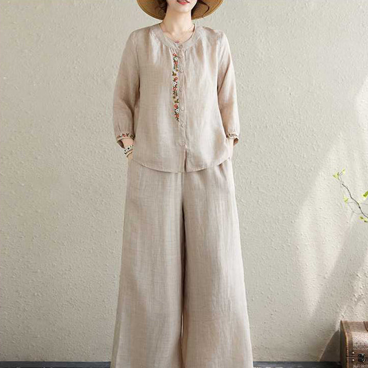 Buddha Stones , 2-teilig, Baumwolle, Stickerei, Blumen, Hemd, Oberteil, Hose, Meditation, Zen, Tai Chi, Damen-Set - image 17