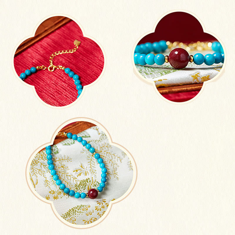 Buddha Stones 925 Sterling Silber Türkis Zinnober Reinigungsarmband