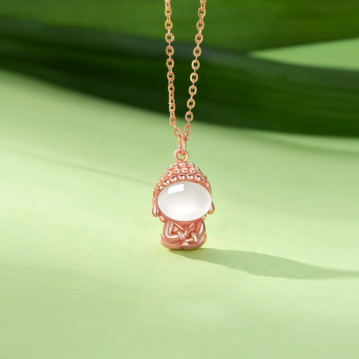 Buddha Stones 925 Sterling Silber Chalcedon Formloser Buddha Positive Halskette Anhänger - Roségold - image 1