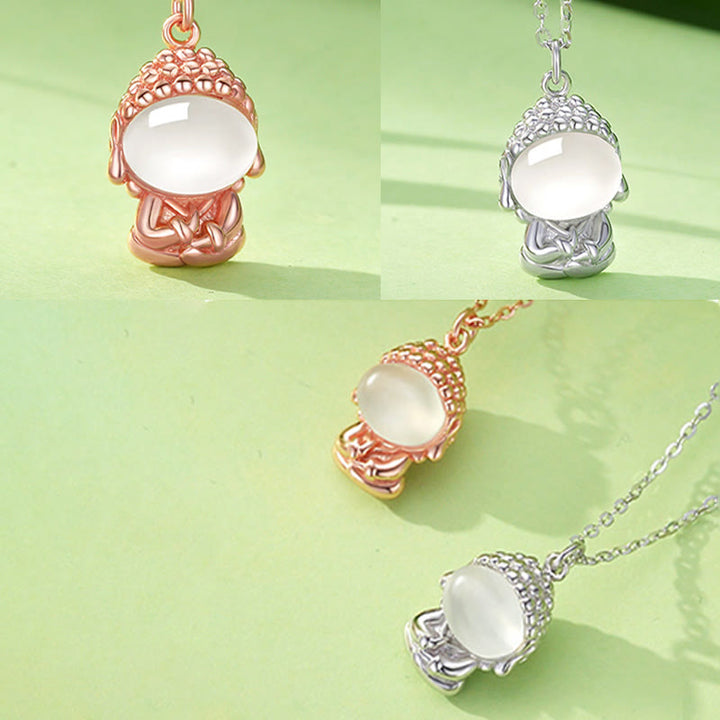 Buddha Stones 925 Sterling Silber Chalcedon Formloser Buddha Positive Halskette Anhänger - image 11