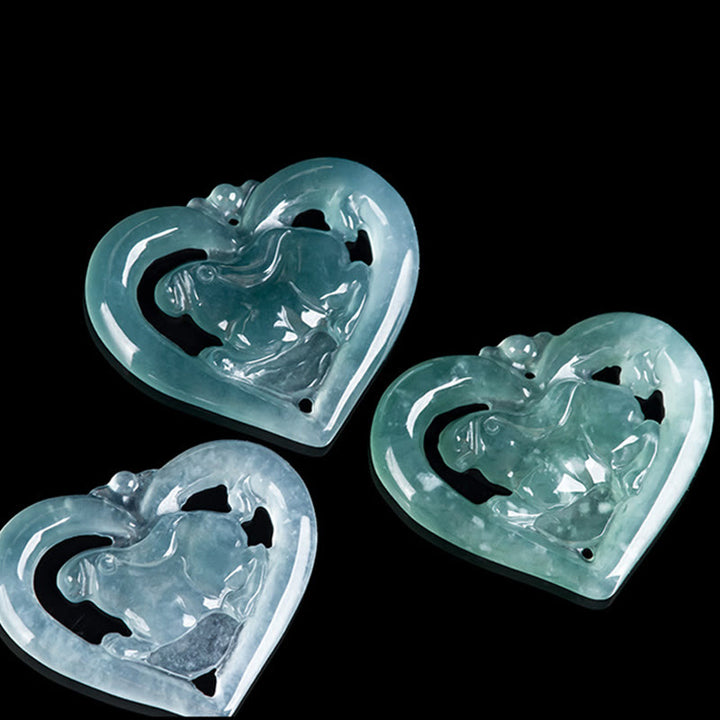 Buddha Stones Halskette mit Anhänger aus natürlicher Jade mit Herz und Kaninchen-Glück