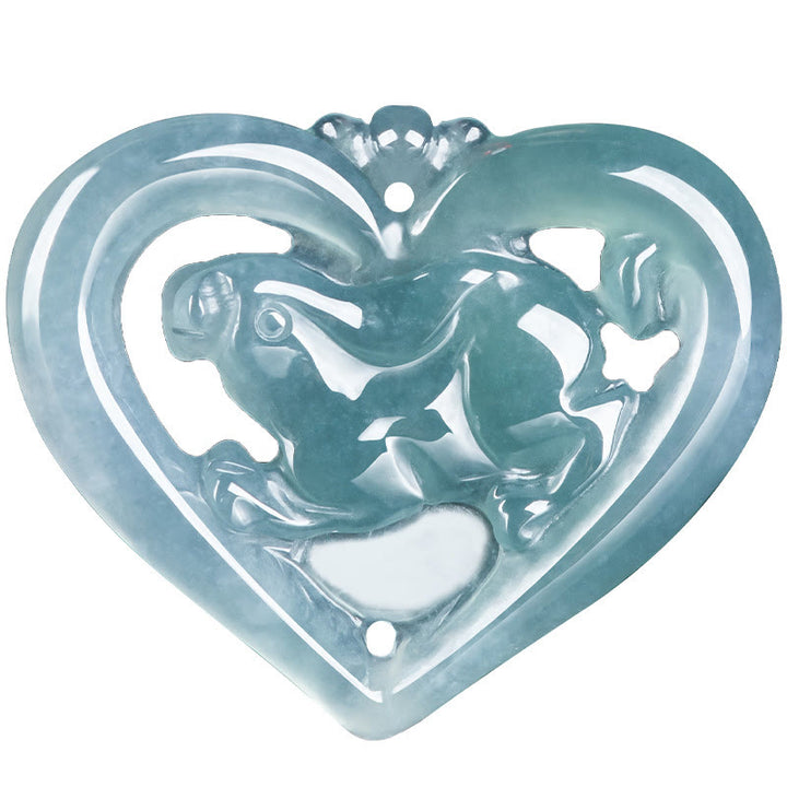 Buddha Stones Halskette mit Anhänger aus natürlicher Jade mit Herz und Kaninchen-Glück