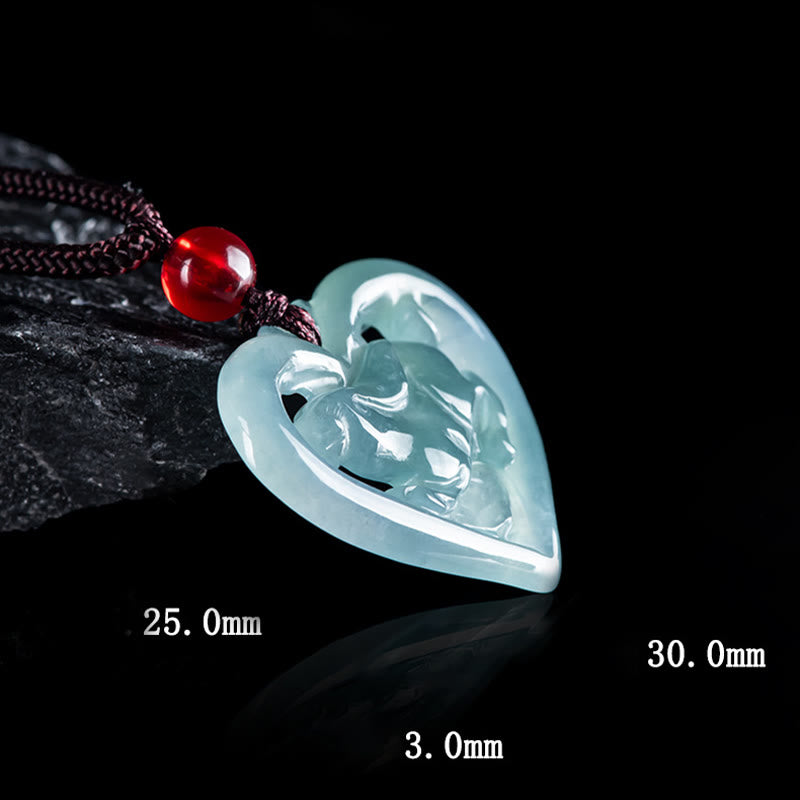 Buddha Stones Halskette mit Anhänger aus natürlicher Jade mit Herz und Kaninchen-Glück