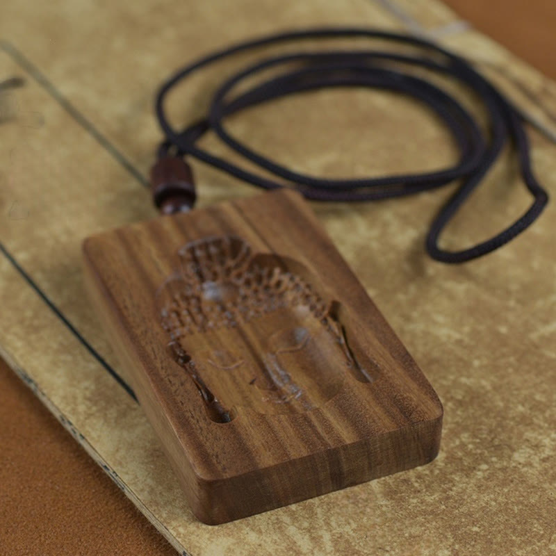 Buddha Stones Grün Sandelholz Buddha Symbol Positive Halskette Anhänger - image 5