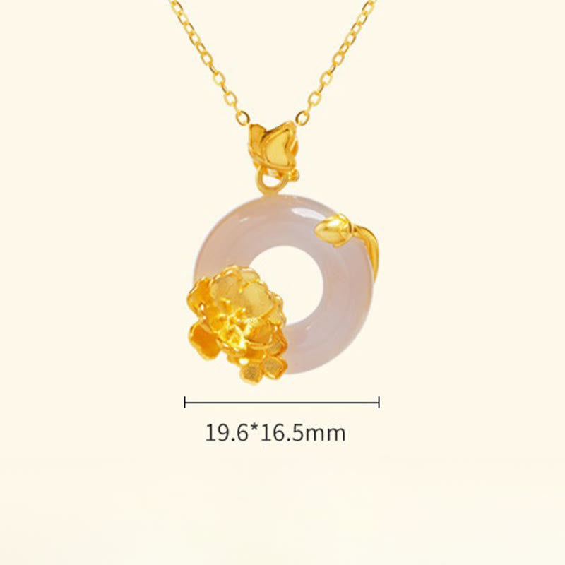 Buddha Stones Natur 925 Sterling Silber Weißer Chalcedon Peace Schnalle Pfirsichblüte Schmetterling Positiv Halskette Anhänger