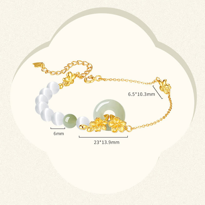 Buddha Stones 999 Sterling Silber Natürliche Hetian Jade Friedensschnalle Pfirsichblüte Glücksarmband - image 6