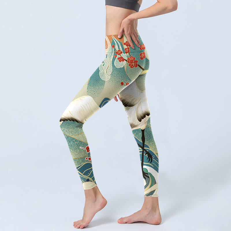 Buddha Stones Kraniche Pflaumenblüten Berge Druck Gym Leggings frauen Yoga Hosen - image 3