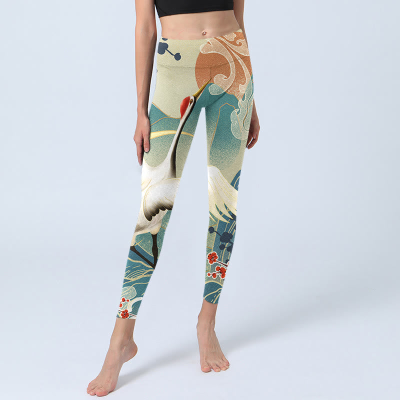 Buddha Stones Kraniche Pflaumenblüten Berge Druck Gym Leggings frauen Yoga Hosen - image 6