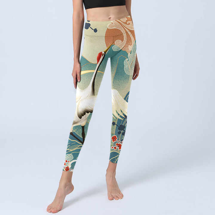 Buddha Stones Kraniche Pflaumenblüten Berge Druck Gym Leggings frauen Yoga Hosen - image 6