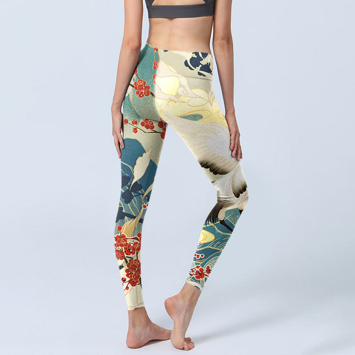 Buddha Stones Kraniche Pflaumenblüten Berge Druck Gym Leggings frauen Yoga Hosen - image 4