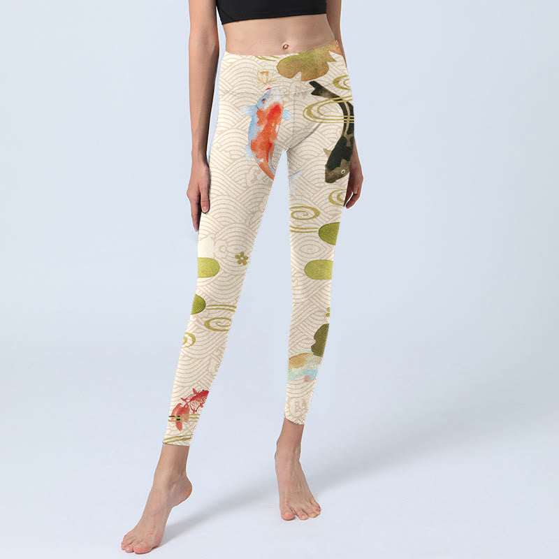 Buddha Stones, Koi-Fische, Lotusblätter-Druck, Gym-Leggings, Damen-Yogahose - image 6
