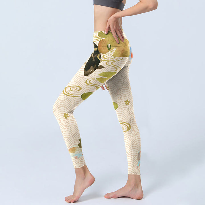 Buddha Stones, Koi-Fische, Lotusblätter-Druck, Gym-Leggings, Damen-Yogahose - image 3