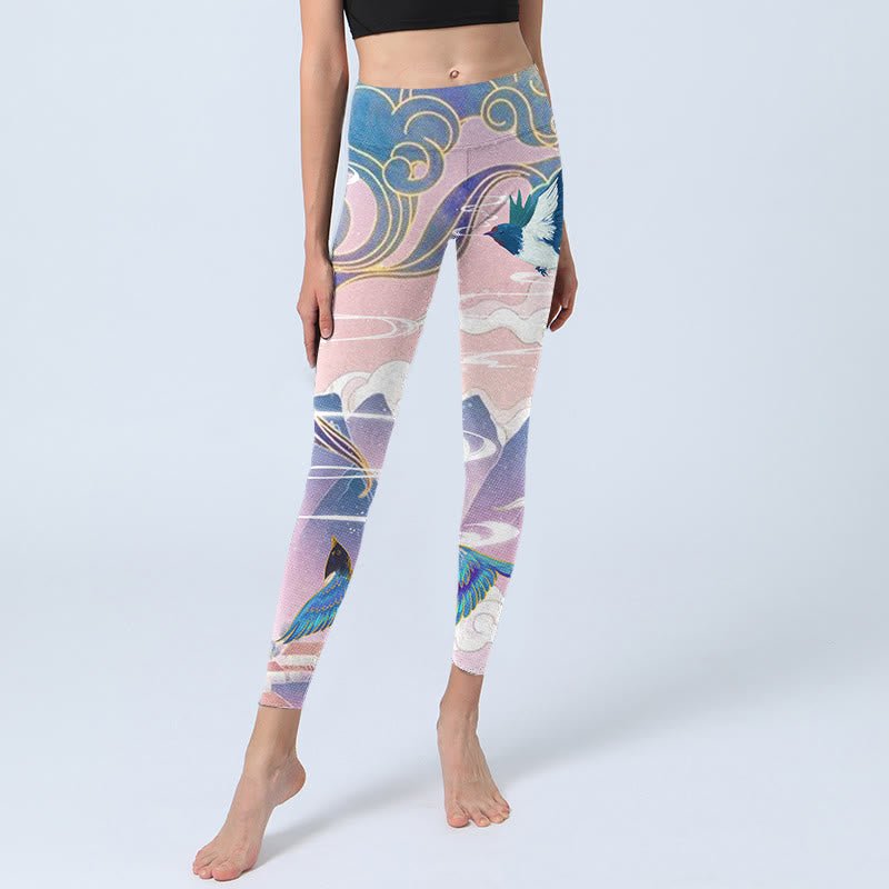 Buddha Stones, Schwalbe, Elster, Blume, Berg, glückverheißende Wolken, Print, Gym-Leggings für Damen, Yoga-Hose - image 6