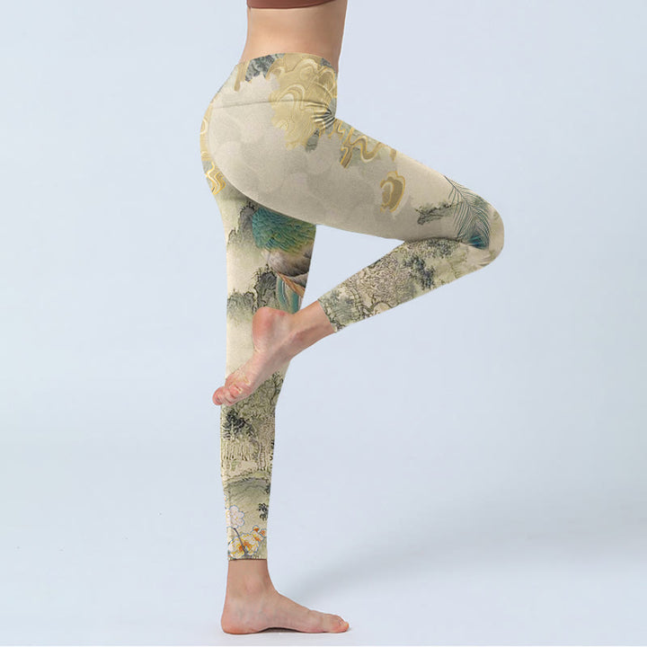 Buddha Stones, Pfau, glückverheißende Wolken, Bergblumen-Print, Gym-Leggings für Damen, Yoga-Hose - image 5