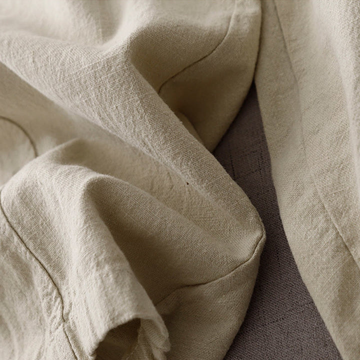 Buddha Stones Lässige, einfarbige Haremshose aus Baumwollleinen für Damen in Länge 7–8 mit Taschen