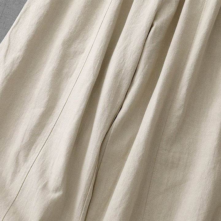 Buddha Stones Lässige, einfarbige Haremshose aus Baumwollleinen für Damen in Länge 7–8 mit Taschen