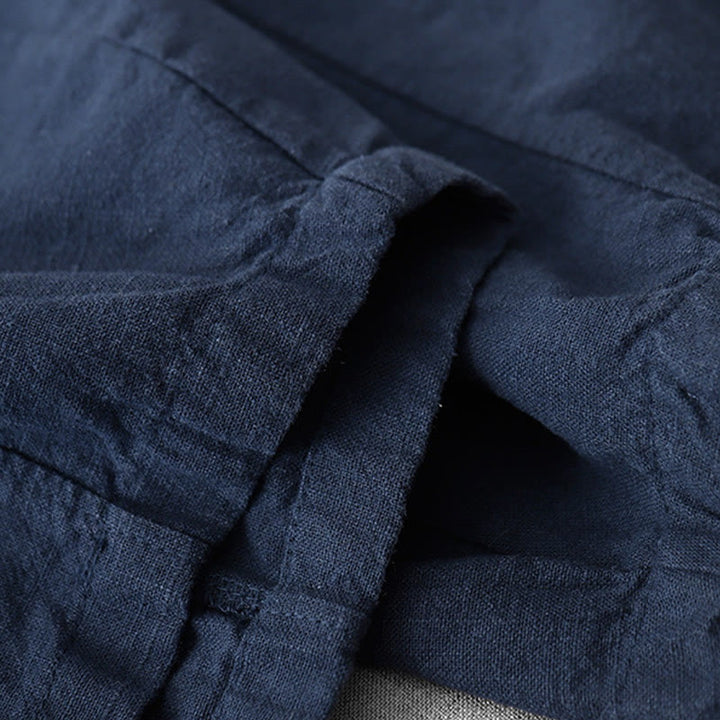 Buddha Stones Lässige, einfarbige Haremshose aus Baumwollleinen für Damen in Länge 7–8 mit Taschen