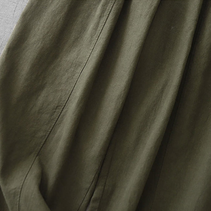 Buddha Stones Lässige, einfarbige Haremshose aus Baumwollleinen für Damen in Länge 7–8 mit Taschen