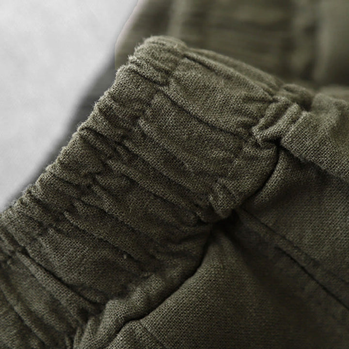 Buddha Stones Lässige, einfarbige Haremshose aus Baumwollleinen für Damen in Länge 7–8 mit Taschen