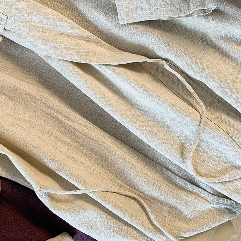 Buddha Stones Lässiges Damen-Hemd aus Baumwolle und Leinen mit einfarbigem Froschknopf und Stehkragen - image 16