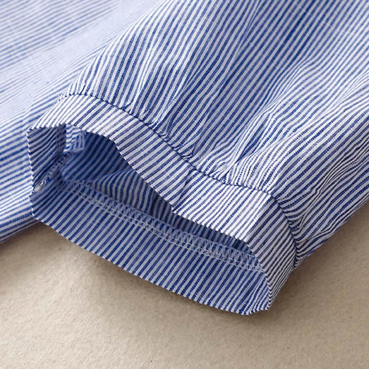 Buddha Stones Lässiges Damen-Blumen-Stickerei-V-Ausschnitt-Design mit halblangen Ärmeln aus Baumwolle und Leinen - image 8