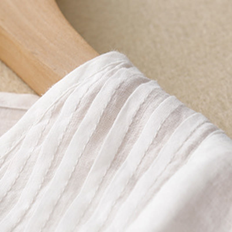 Buddha Stones Lässiges, einfarbiges, lockeres Damen-Baumwollhemd mit V-Ausschnitt und halblangen Ärmeln - image 14