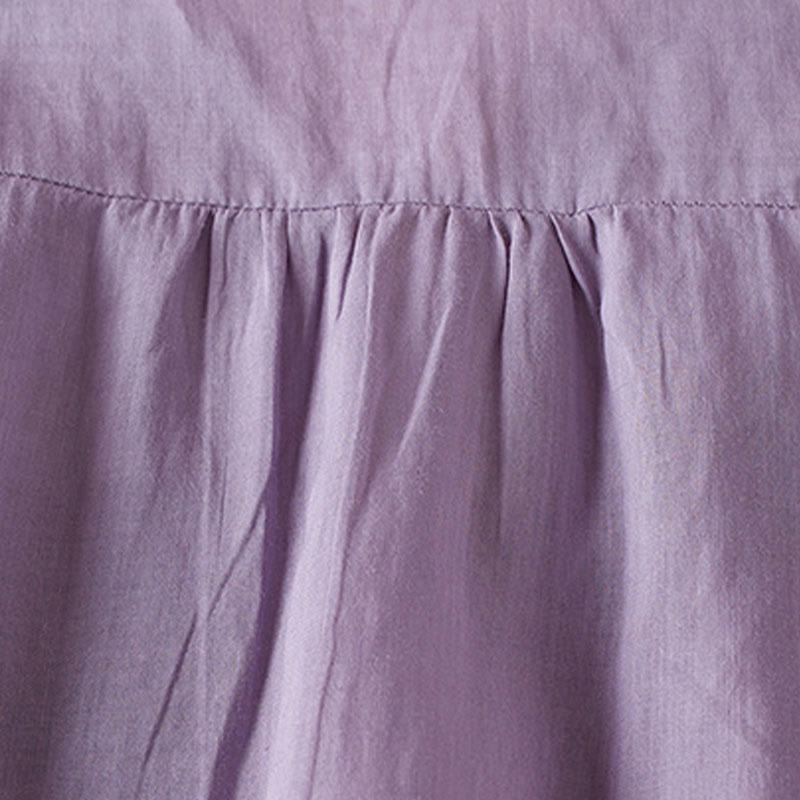 Buddha Stones Casual Stickerei Pflanzen Damen V-Ausschnitt Design Halbarm Baumwollmischhemd