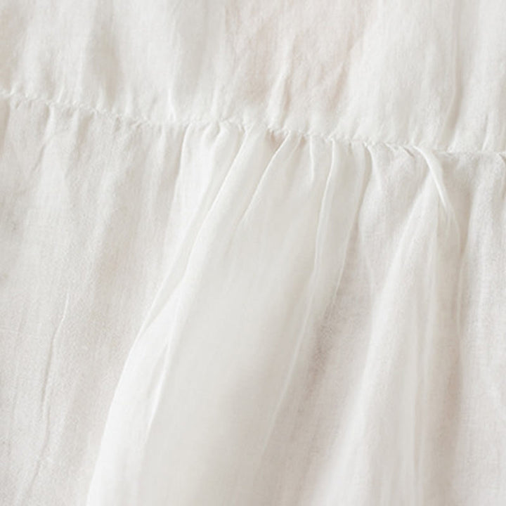 Buddha Stones Casual Stickerei Pflanzen Damen V-Ausschnitt Design Halbarm Baumwollmischhemd