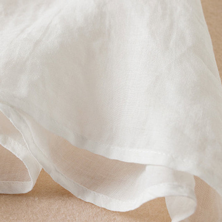 Buddha Stones Casual Stickerei Pflanzen Damen V-Ausschnitt Design Halbarm Baumwollmischhemd