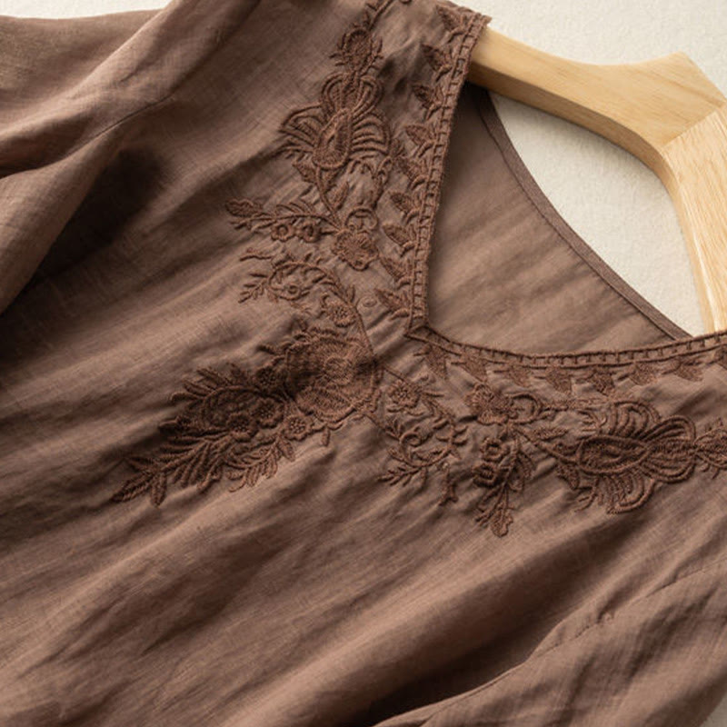 Lässiges Baumwollhemd mit Blumenmuster und V-Ausschnitt für Damen mit Buddha Stones