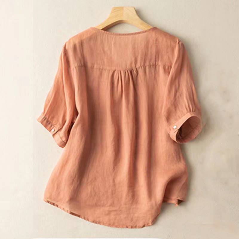 Lässiges Baumwollhemd mit Blumenmuster und V-Ausschnitt für Damen mit Buddha Stones