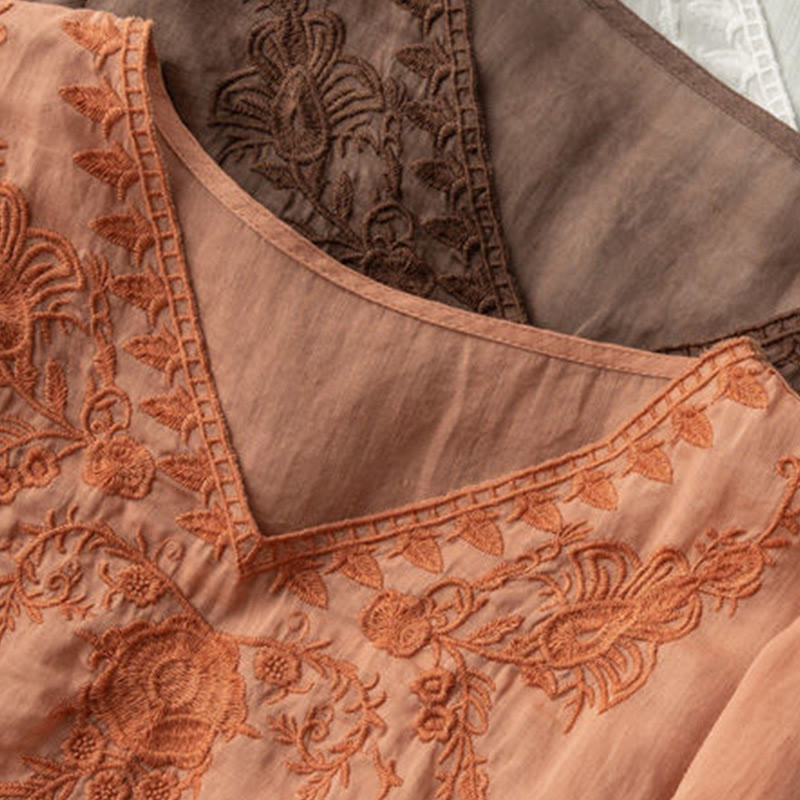 Lässiges Baumwollhemd mit Blumenmuster und V-Ausschnitt für Damen mit Buddha Stones