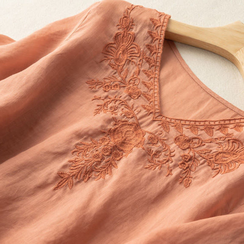 Lässiges Baumwollhemd mit Blumenmuster und V-Ausschnitt für Damen mit Buddha Stones