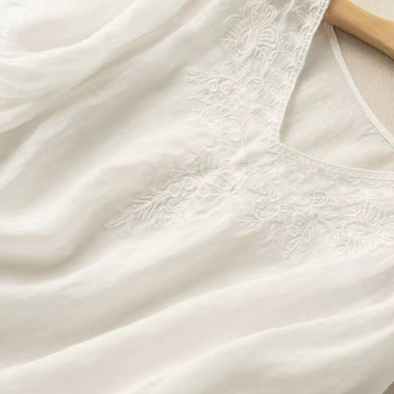 Lässiges Baumwollhemd mit Blumenmuster und V-Ausschnitt für Damen mit Buddha Stones