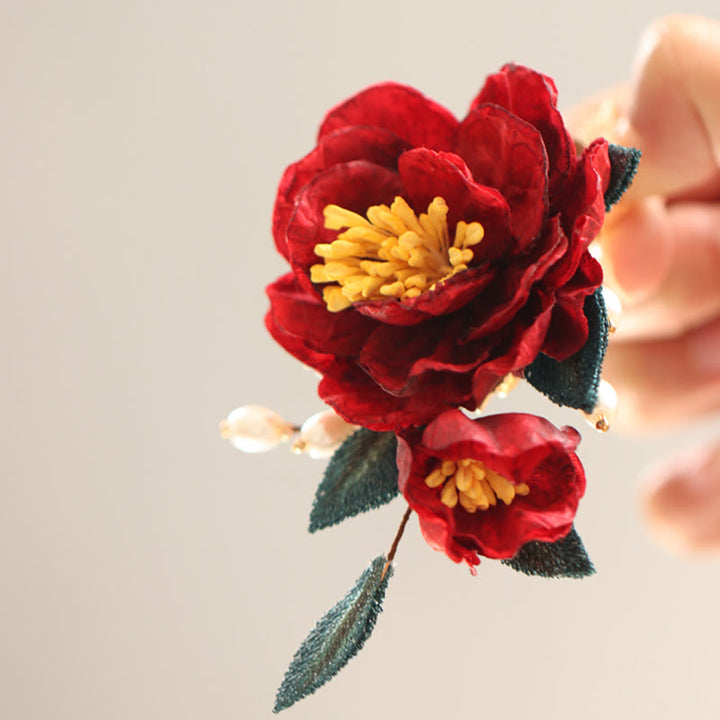 Buddha Stones im chinesischen Stil, rote Kamelie, Schmetterling, Haarspange, Haarkamm, Haarnadel, Haarspange, Accessoire