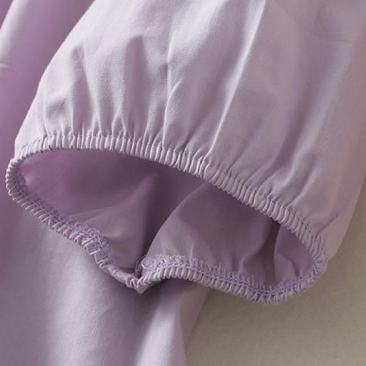 Buddha Stones Lässiges, schlichtes Damen-Hemd aus Baumwollleinen mit Rüschenkragen und Froschknöpfen, Halbarm