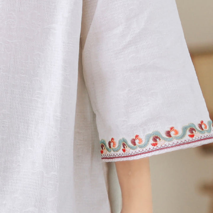 Buddha Stones Lässiges Jacquard-Hemd mit Froschknöpfen für Damen, Rundhalsausschnitt, Dreiviertelärmel, Baumwollleinen - image 11